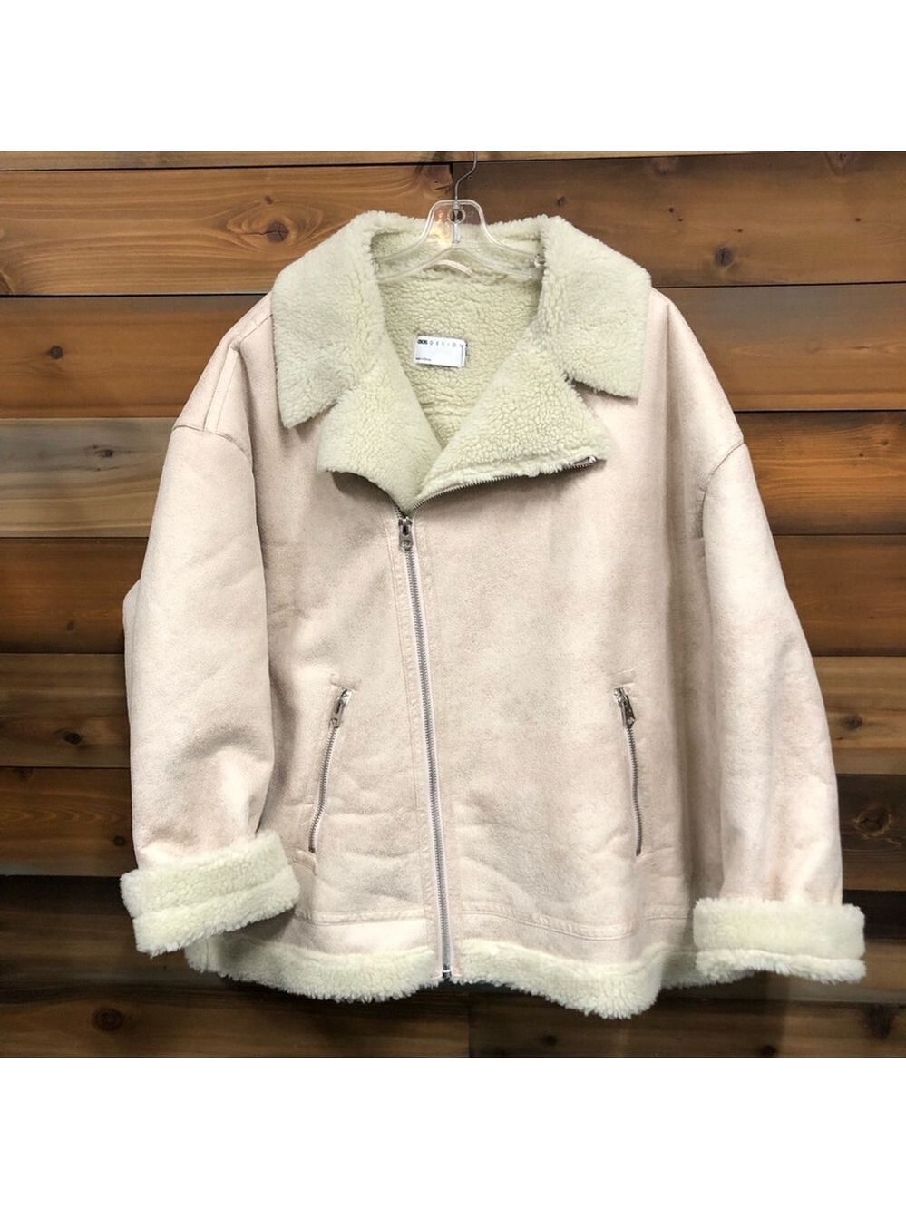 ASOS cream faux sherpa zippered jacket Large Tall